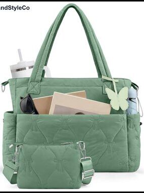 Quilted Puffer Tote Bag Women Lightweight Travel Work Handbag